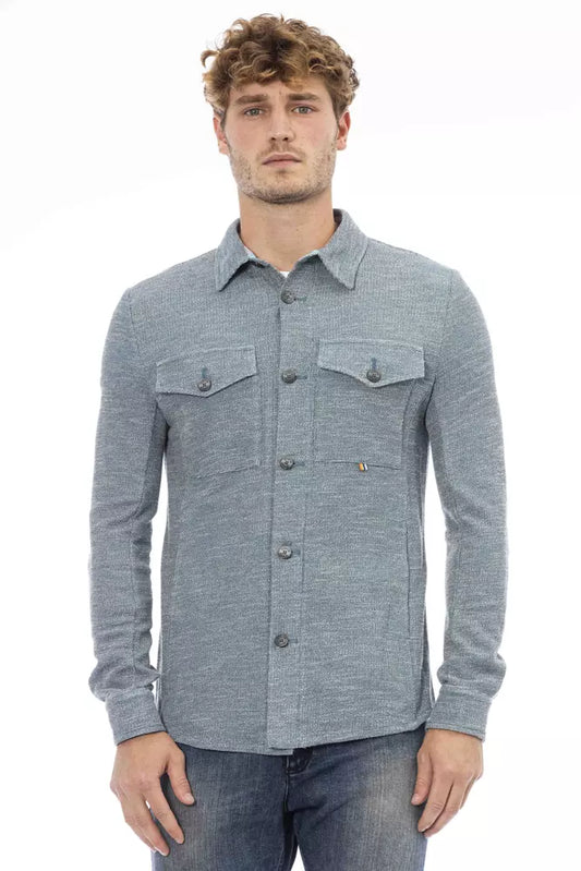 Blue Polyester Men Shirt