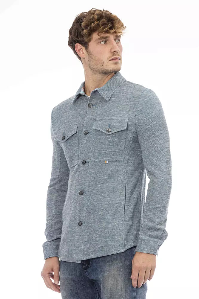 Blue Polyester Men Shirt