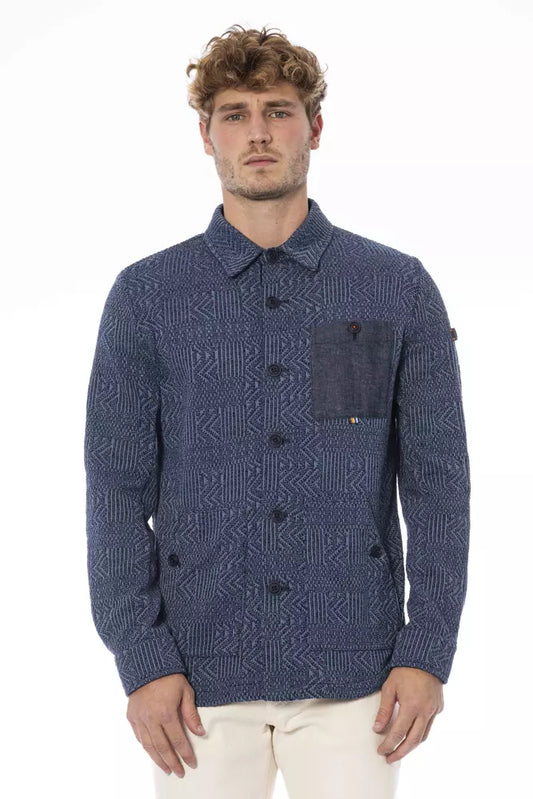 Blue Polyester Men Shirt