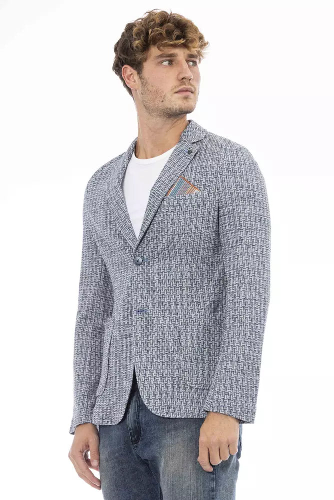 Elegant Cotton-Linen Blend Blue Jacket