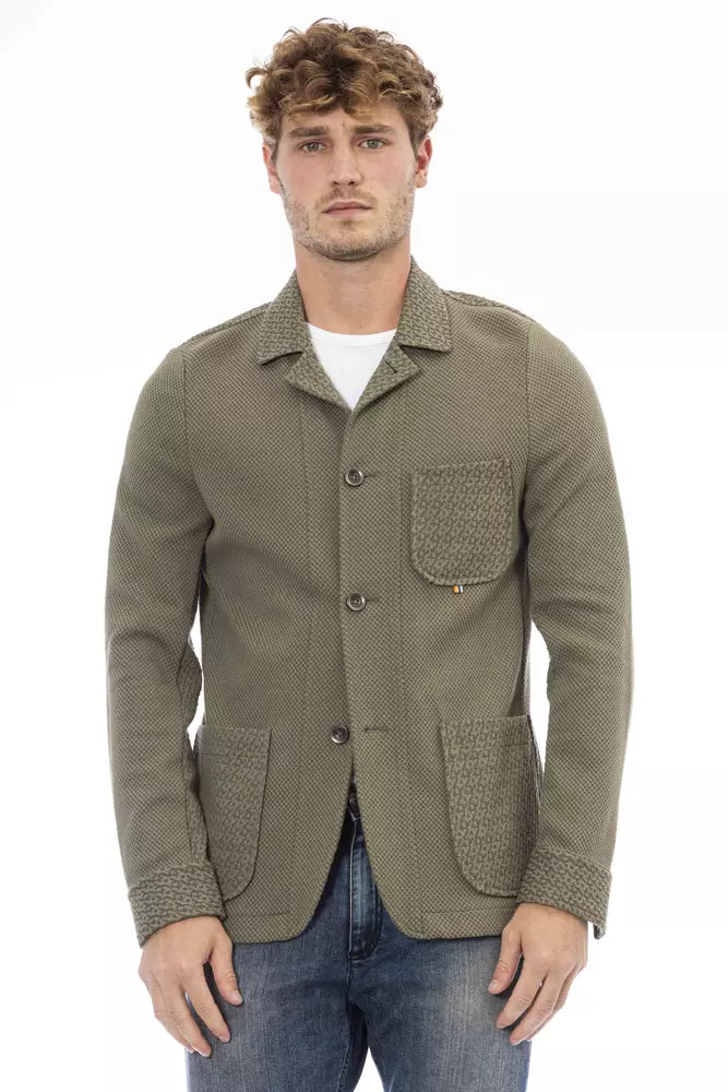 Green Cotton Men Blazer