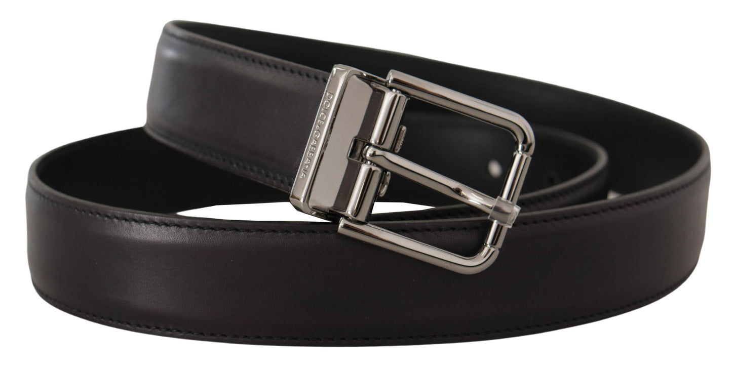 Elegant Black Leather Belt with Metal Buckle