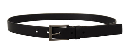 Elegant Black Leather Belt with Metal Buckle