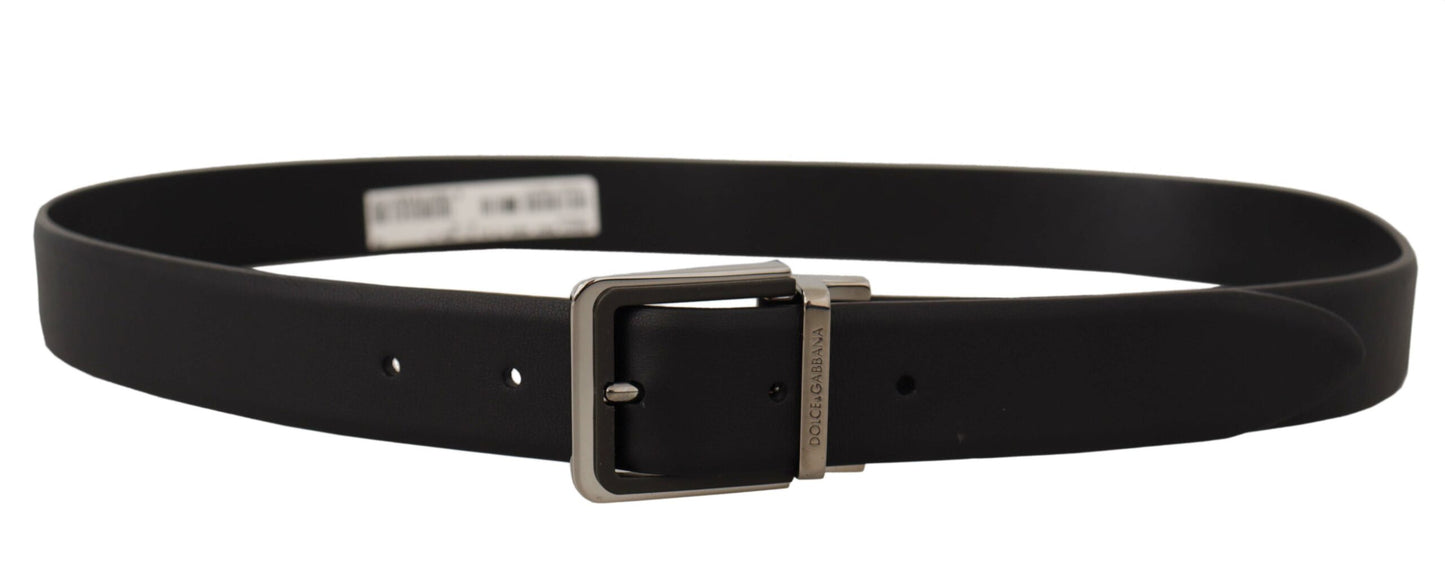 Elegant Black Leather Belt with Metal Buckle