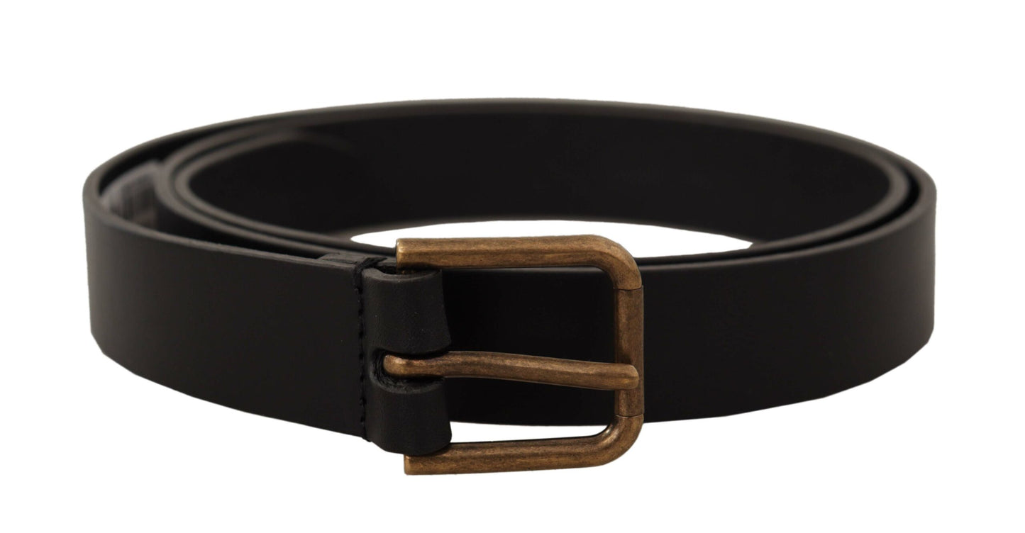 Elegant Black Leather Belt with Metal Buckle