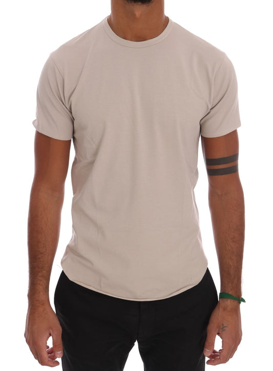 Beige Cotton Blend Crew Neck Tee