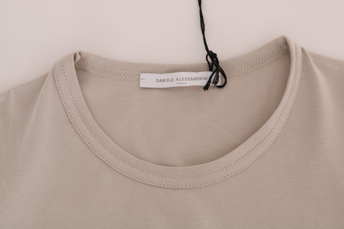 Beige Cotton Blend Crew Neck Tee