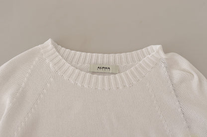 Elegant White Cotton Pullover Sweater