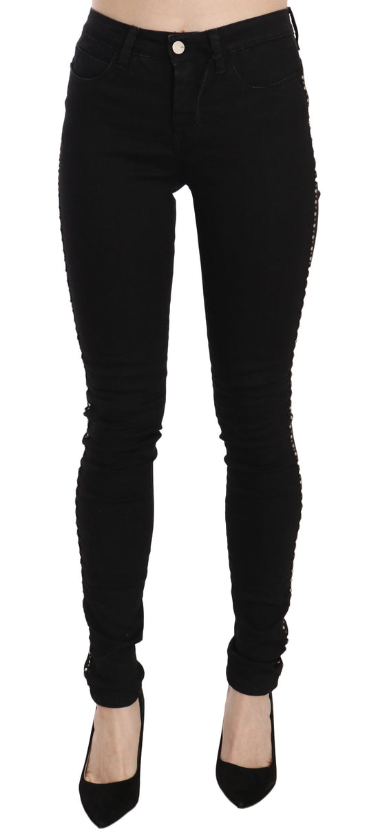 Chic Mid Waist Skinny Black Denim