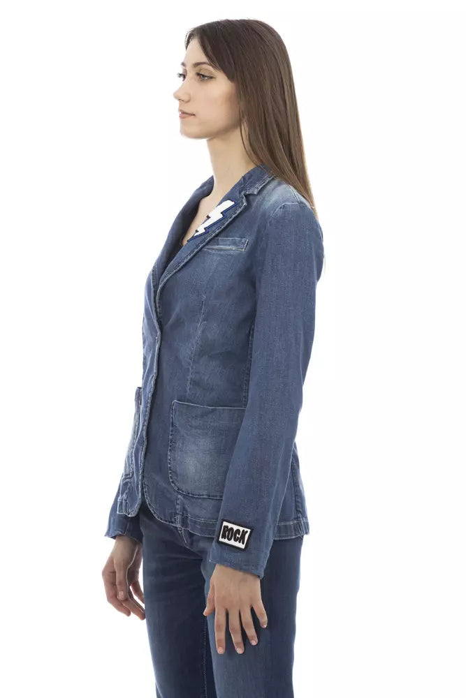 Blue Cotton Women Jacket