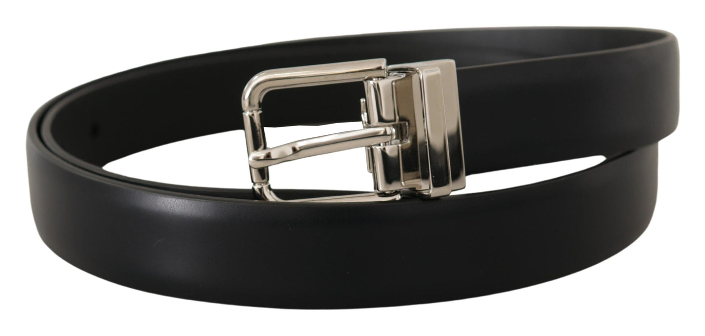 Elegant Black Leather Belt with Metal Buckle