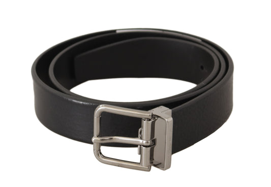 Elegant Black Leather Belt with Metal Buckle