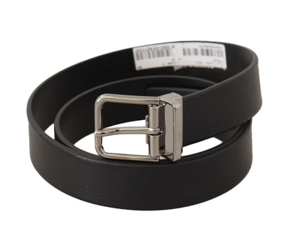 Elegant Black Leather Belt with Metal Buckle