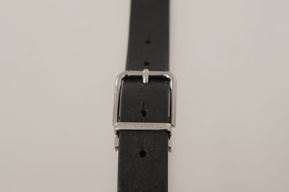 Elegant Black Leather Belt with Metal Buckle