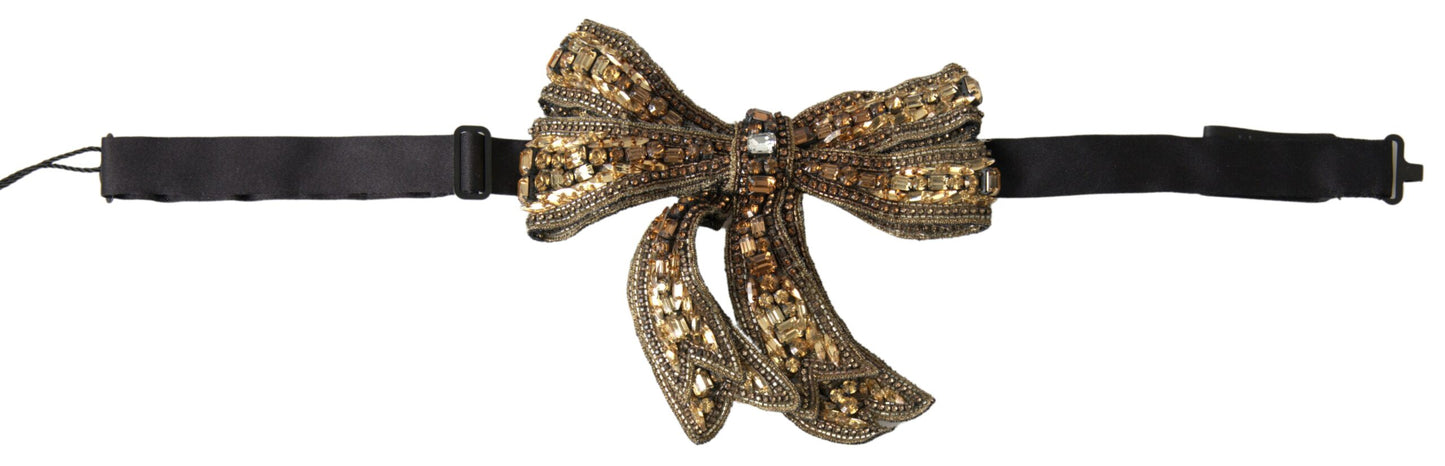 Gold Crystal Embellished Silk Bowtie