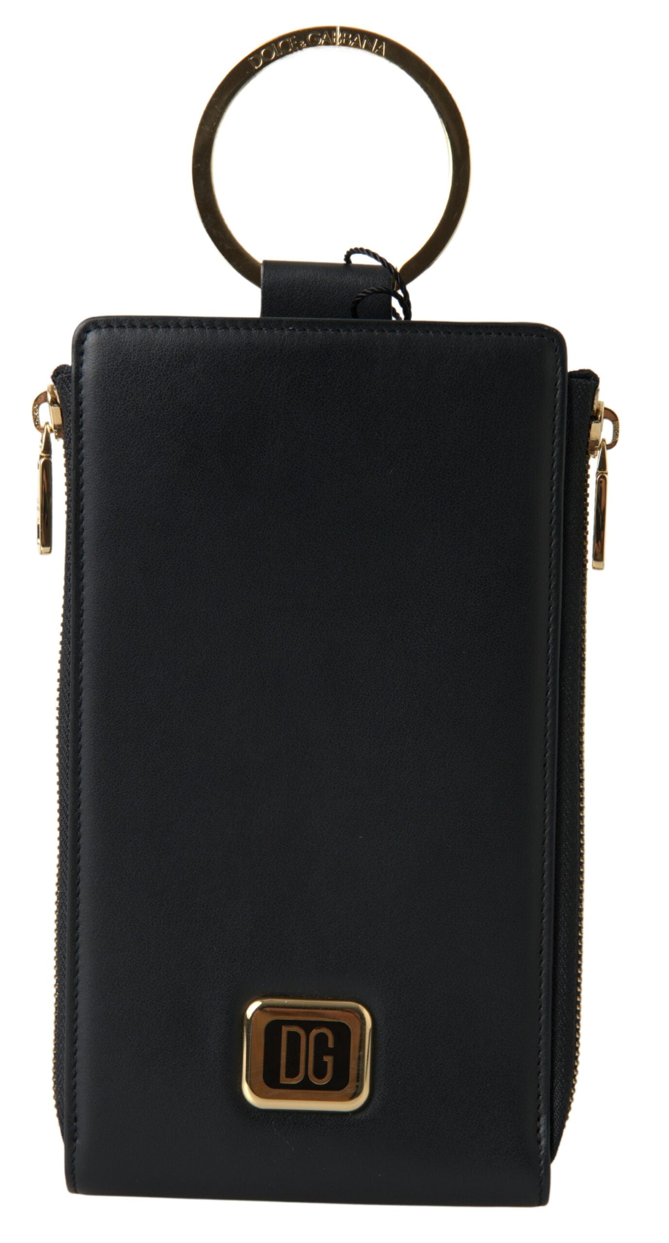 Elegant Black Leather Cardholder with Zip Detail