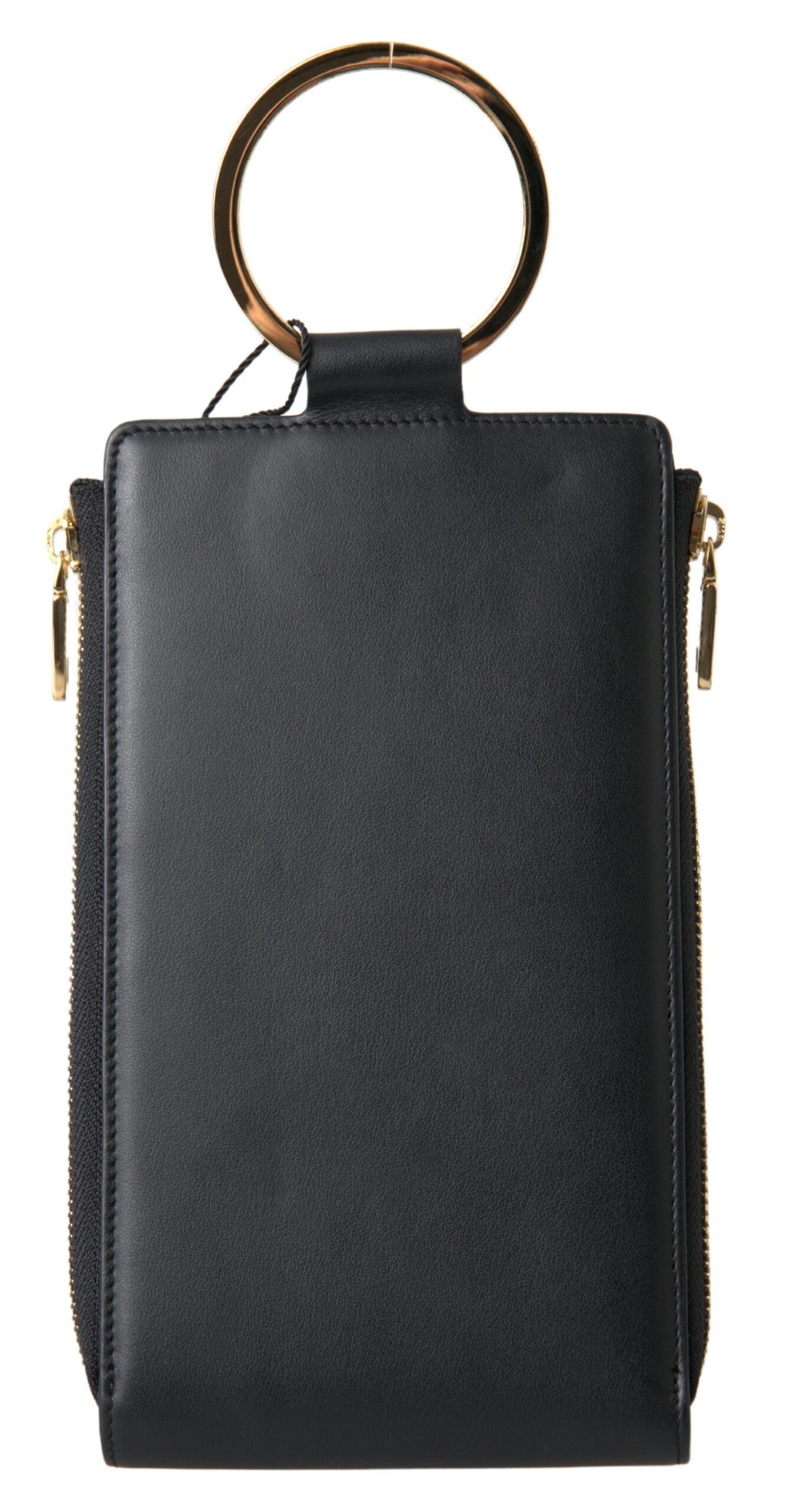 Elegant Black Leather Cardholder with Zip Detail