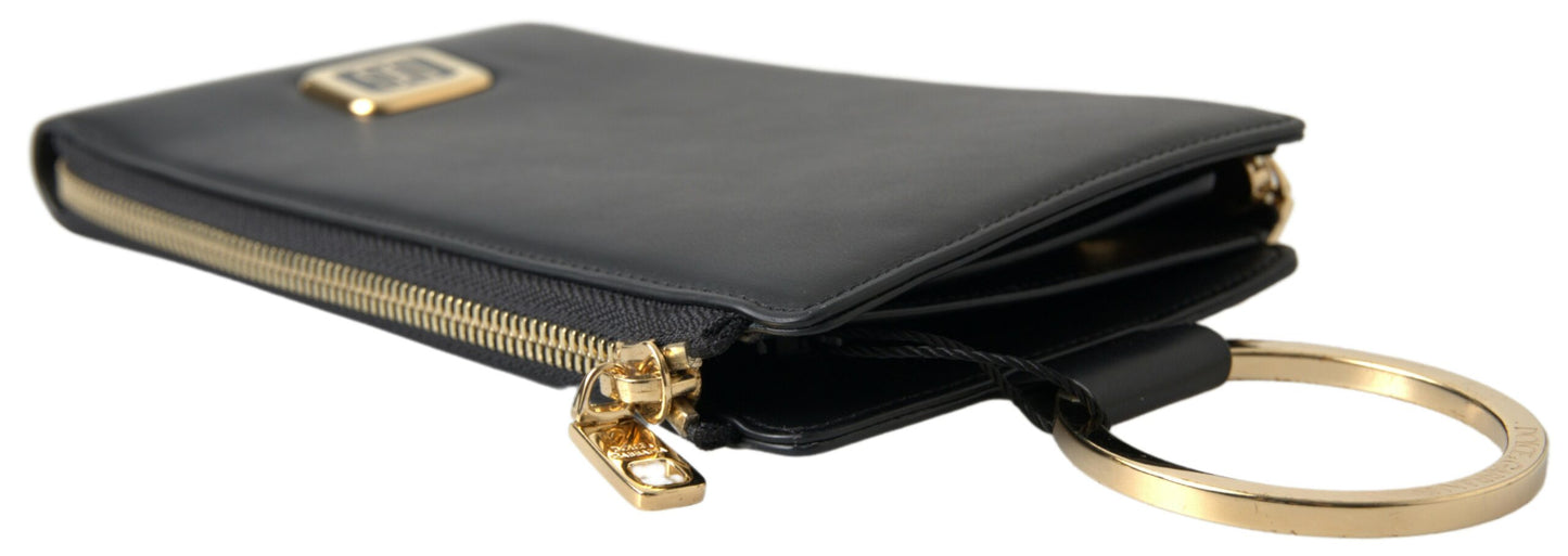 Elegant Black Leather Cardholder with Zip Detail