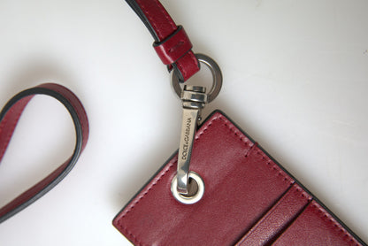 Elegant Red Leather Cardholder with Lanyard