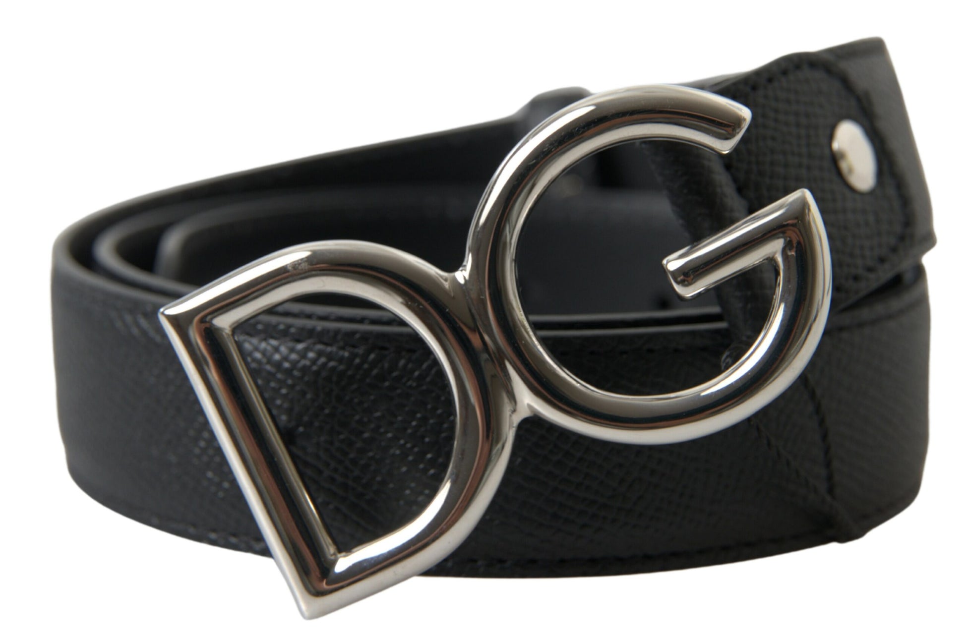 Elegant Black Leather Belt with Metal Buckle