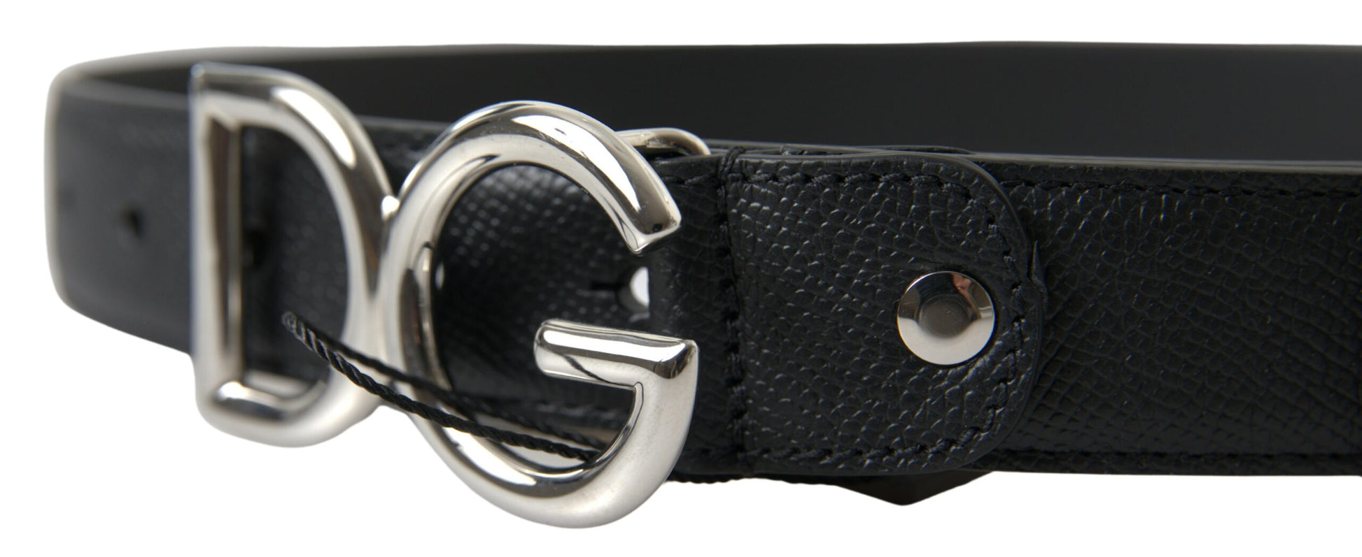 Elegant Black Leather Belt with Metal Buckle