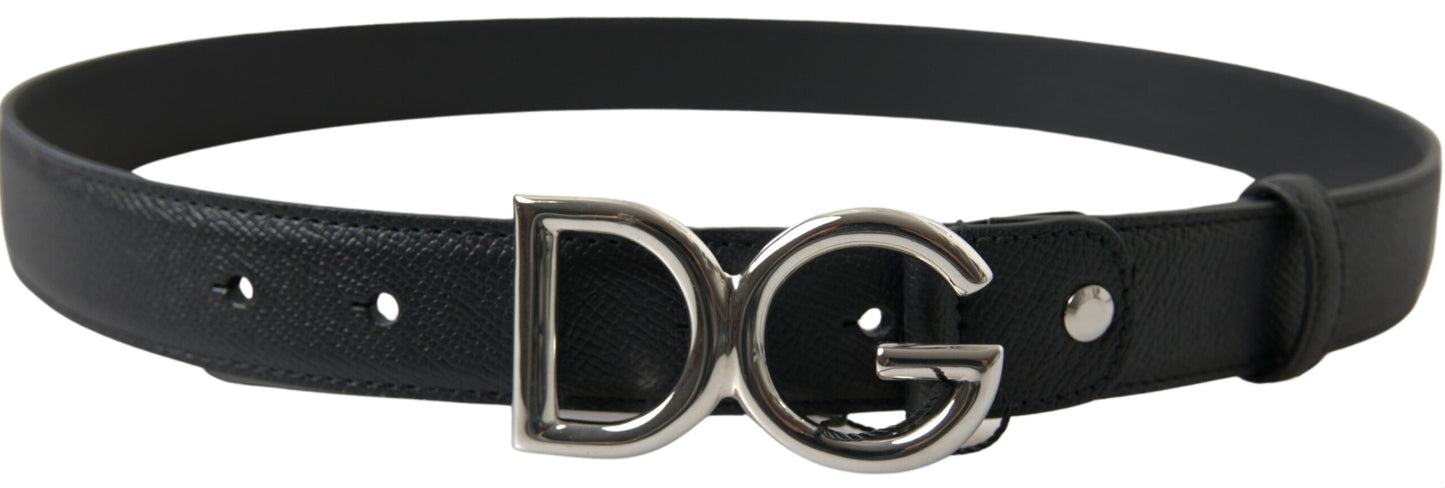 Elegant Black Leather Belt with Metal Buckle