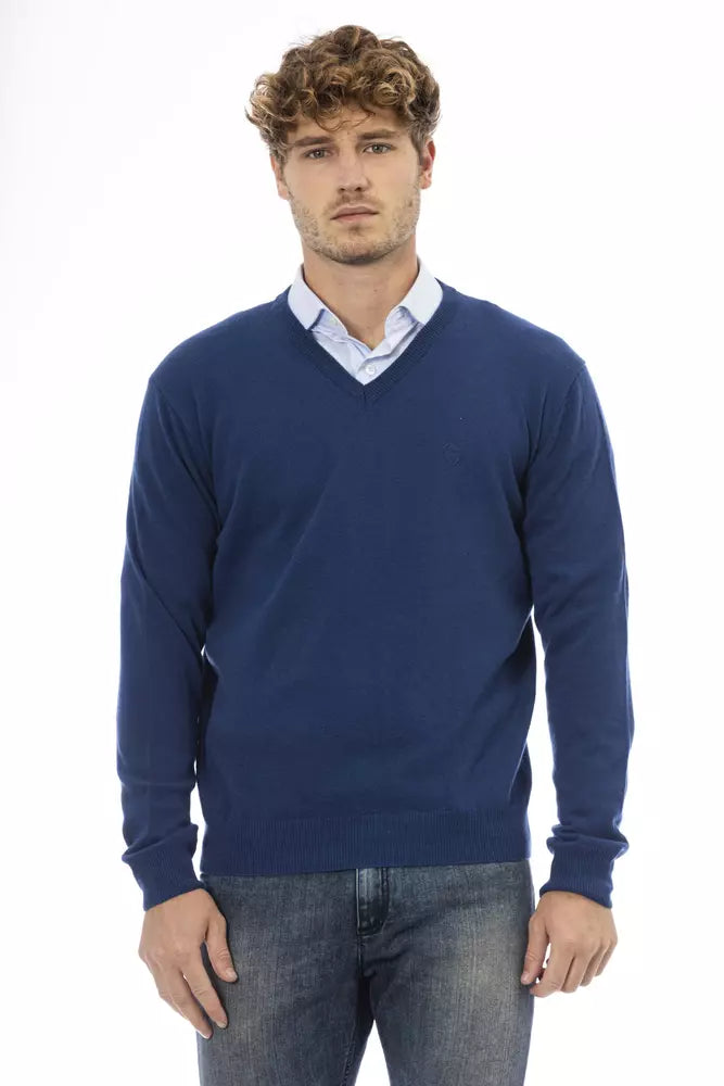 Blue Wool Men Sweater