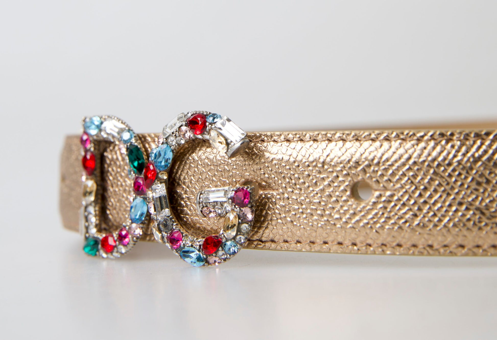 Crystal-Embellished Gold Leather Belt