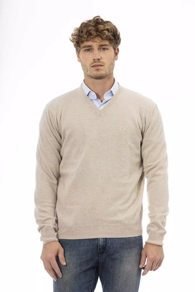 Beige Wool Men Sweater