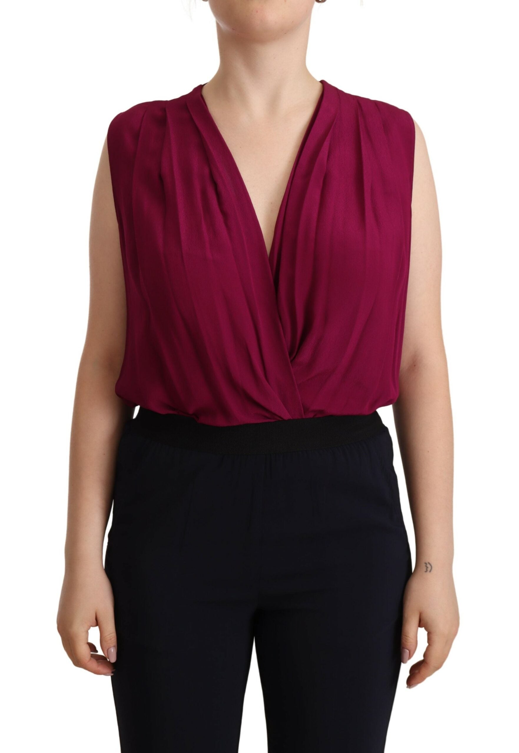 Elegant Plum V-Neck Sleeveless Bodysuit