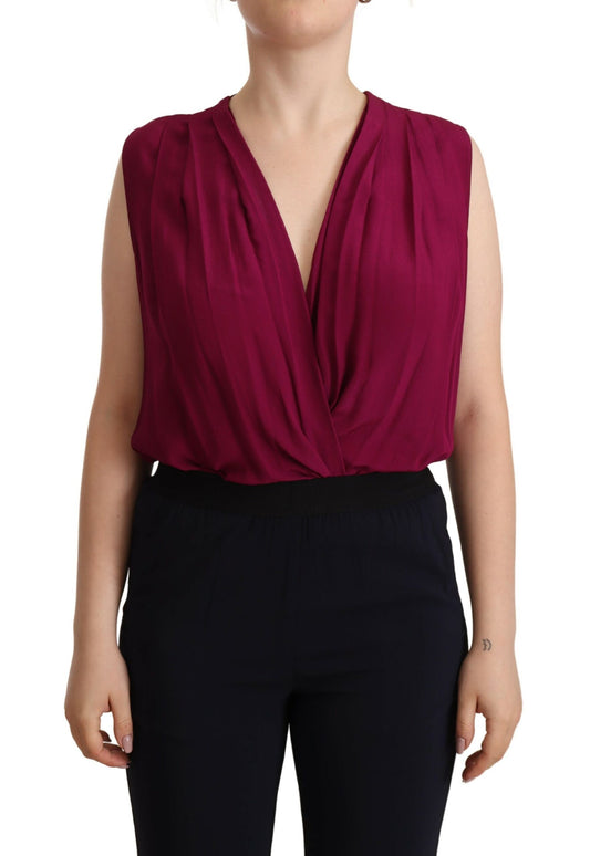 Elegant Plum V-Neck Sleeveless Bodysuit