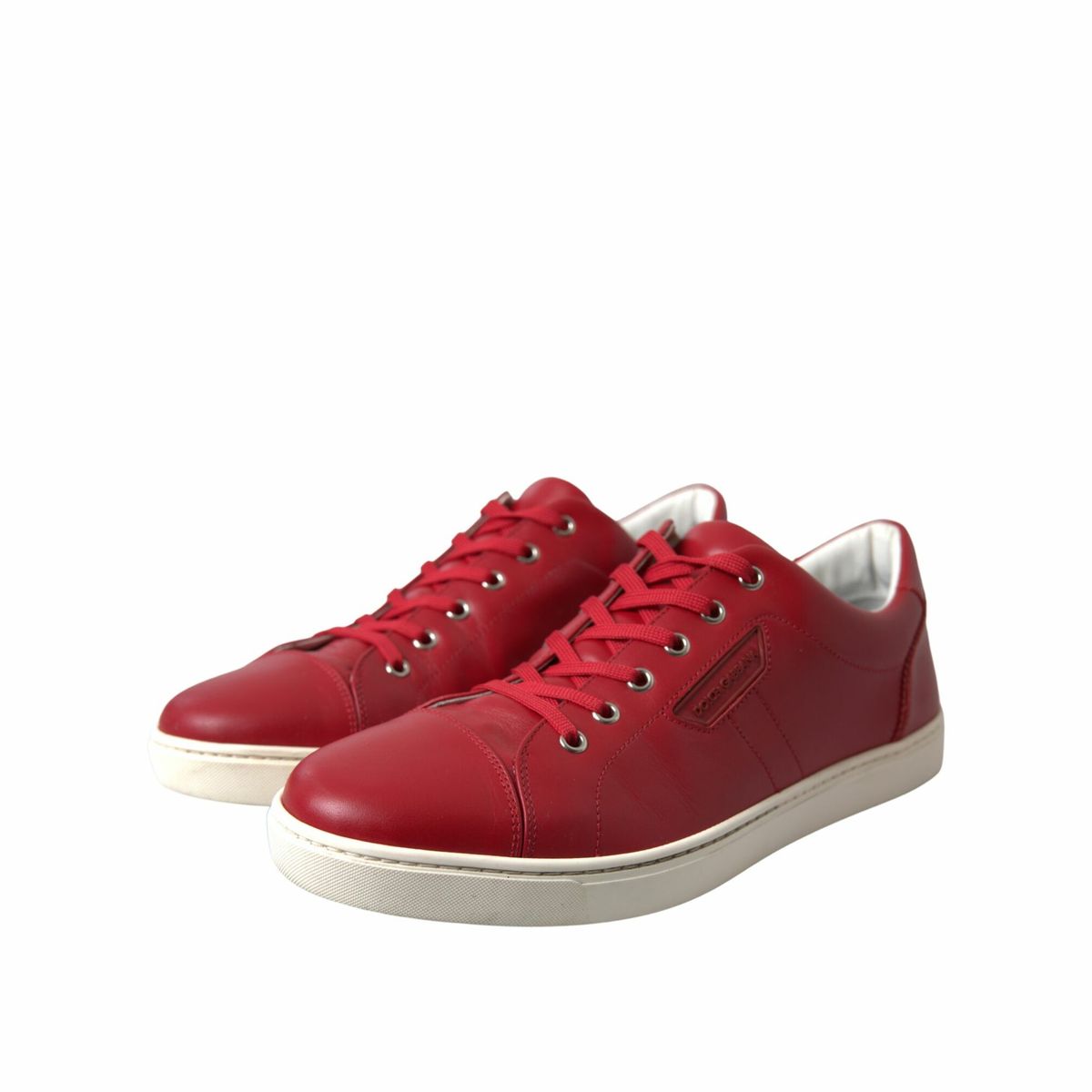 Elegant Red Leather Low Top Sneakers