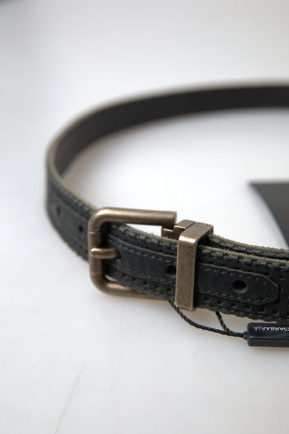 Elegant Black Leather-Cotton Blend Belt