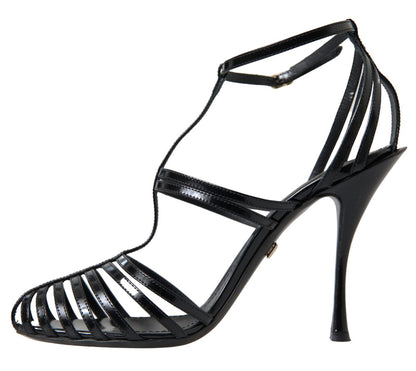 Elegant Black Leather Stiletto Sandals