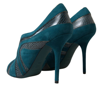 Chic Blue Peep Toe Stiletto Ankle Booties