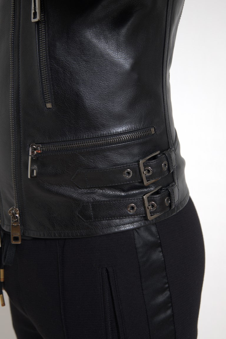 Sleek Black Leather Biker Jacket