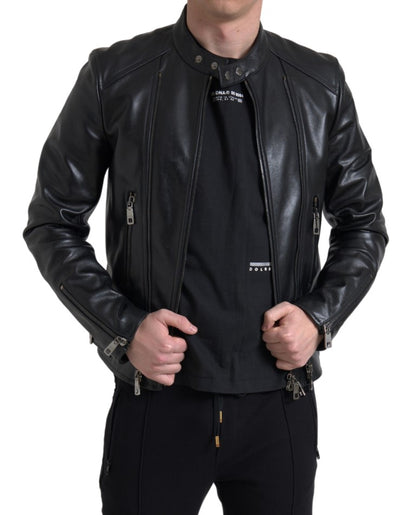 Sleek Black Leather Biker Jacket