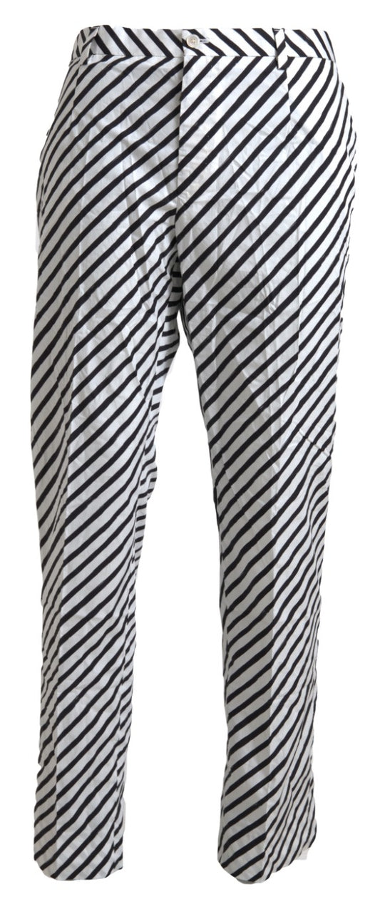 Elegant Black & White Striped Cotton Pants