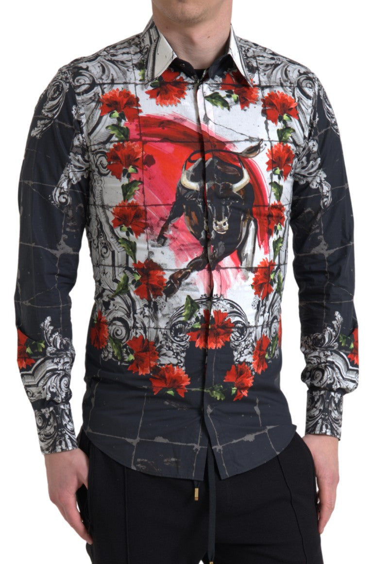 Floral Bull Print Casual Cotton Shirt