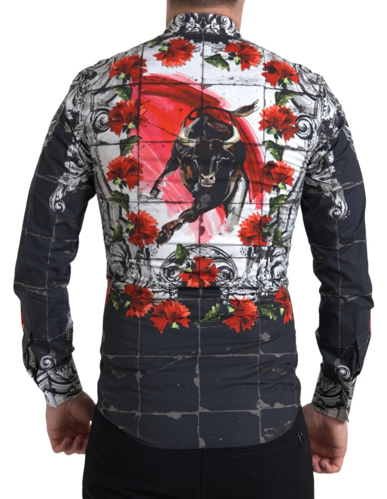 Floral Bull Print Casual Cotton Shirt