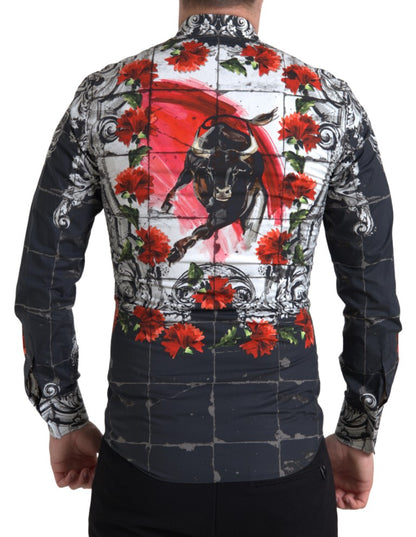 Floral Bull Print Casual Cotton Shirt