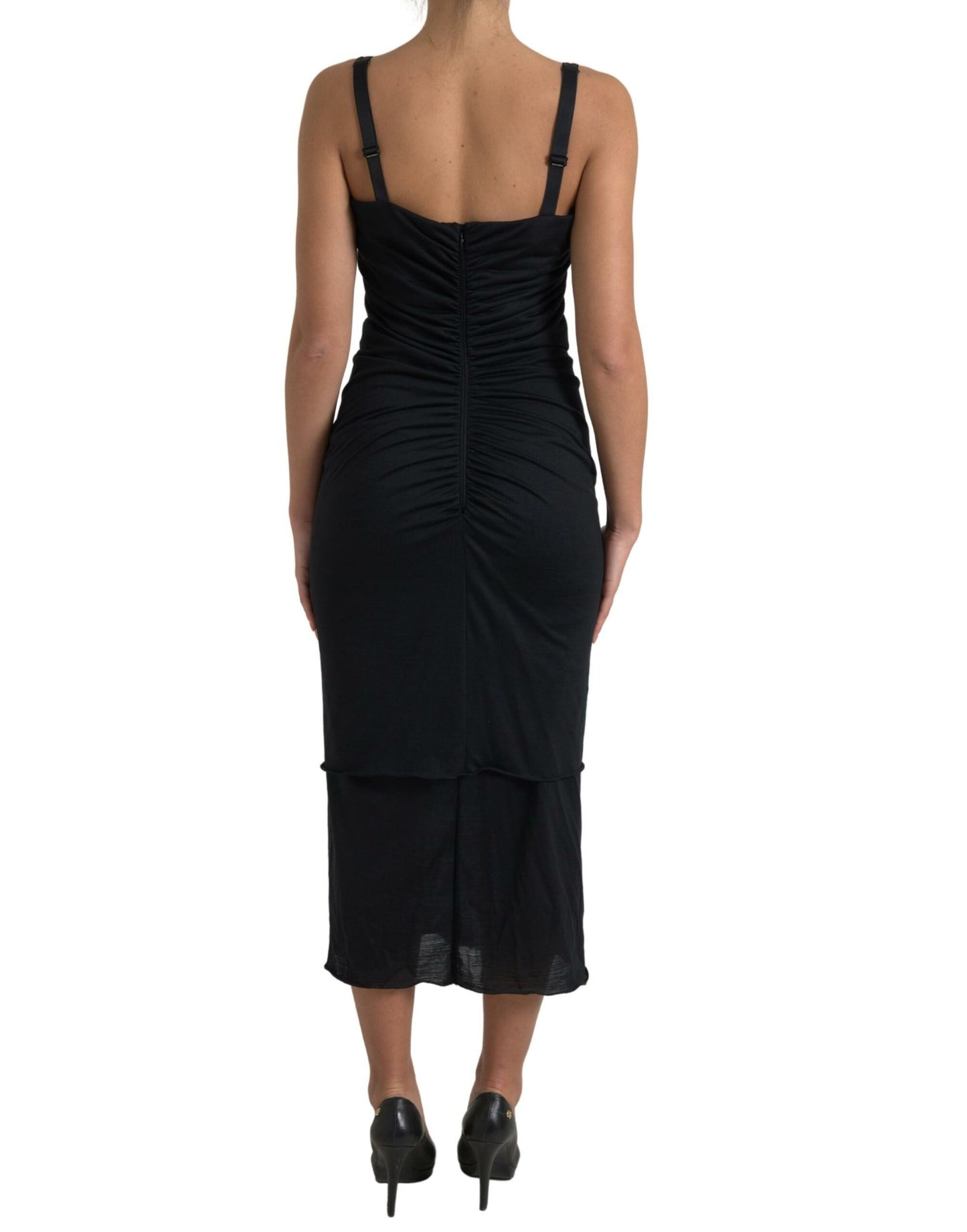 Elegant Wool Sheath Dress with Rose Applique