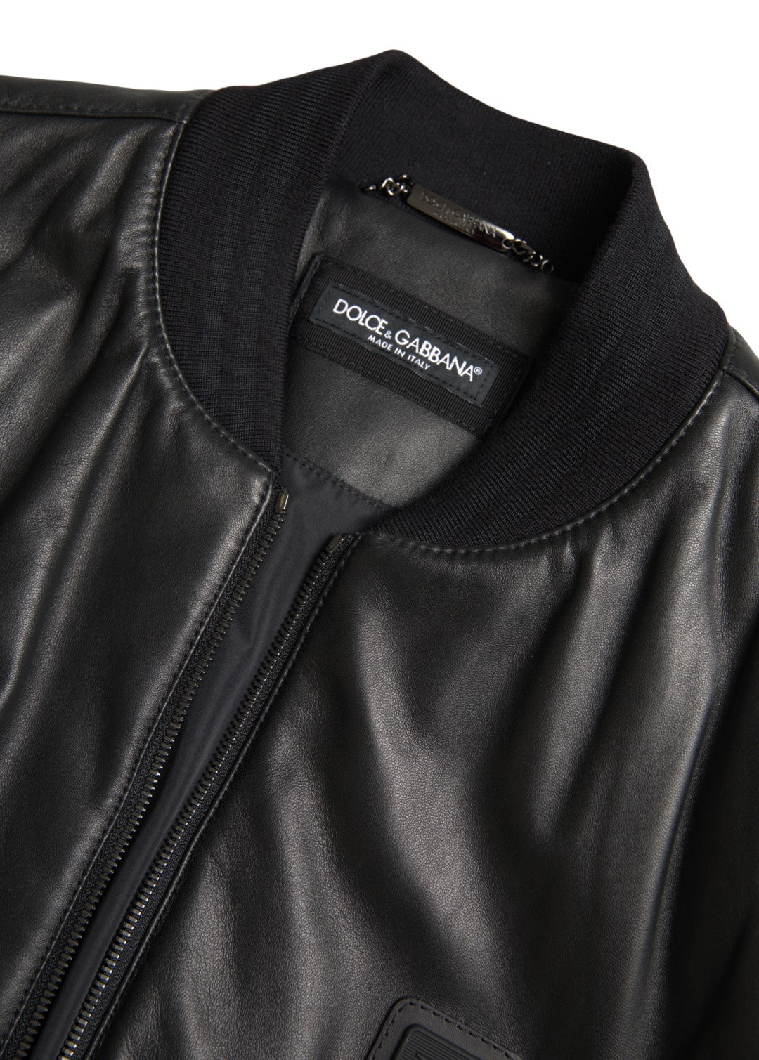 Sleek Black Leather Bomber Jacket