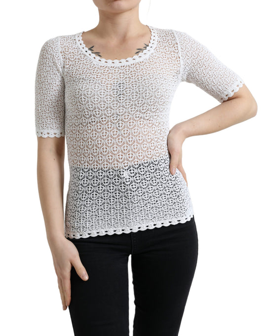 Elegant White Knitted Round Neck Top