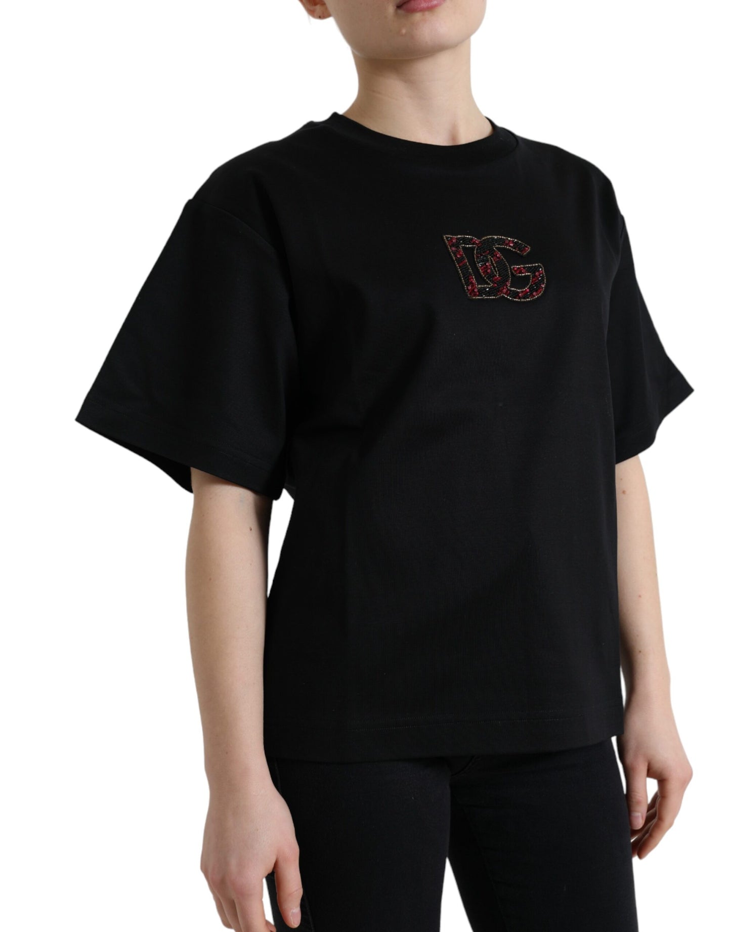 Elegant Black Crystal-Embellished T-Shirt