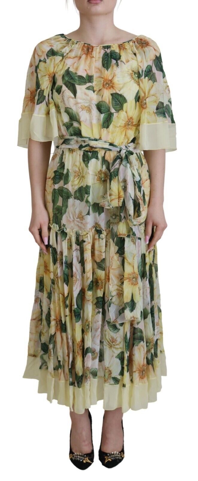 Elegant Floral Silk Pleated Maxi Dress