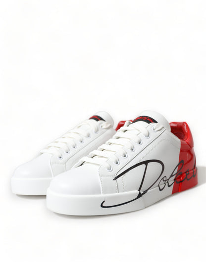 Chic Red and White Leather Sneakers