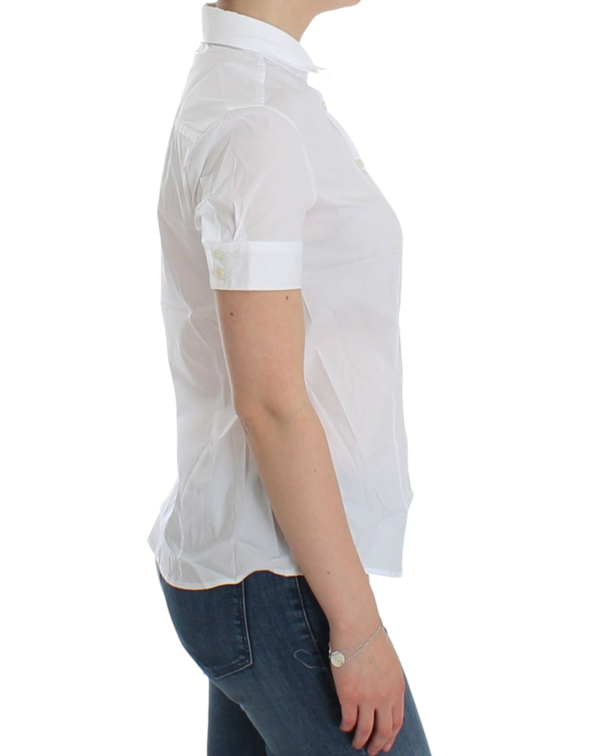 Chic White Cotton Blend Shortsleeve Blouse