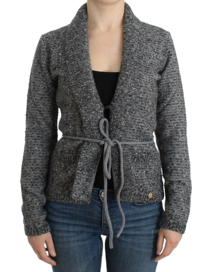 Elegant Gray Wool Blend Cardigan