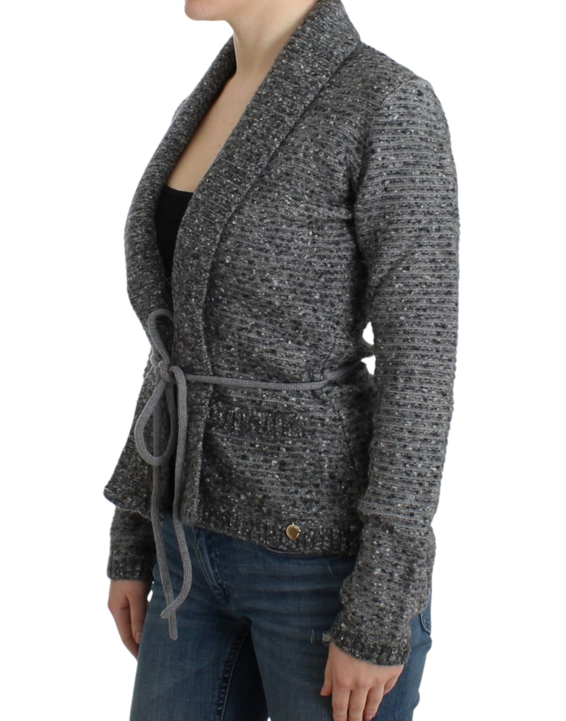 Elegant Gray Wool Blend Cardigan